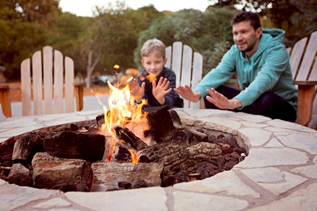 An outdoor fireplace